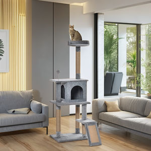 <span class=keywords><strong>Best</strong></span> verkochte moderne klassieke luxe grote kattenboom 142cm hoog kwaliteits hout sisal pluche milieuvriendelijke kattencondo 4 krabpalen - Product Image 2