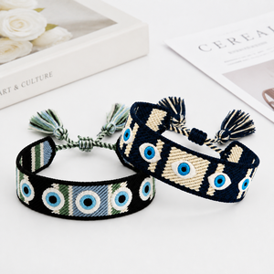 Braccialetto Etnico con Nappa Intrecciato a Mano, Personalizzabile con Logo, Regolabile, Stile Boho, con Occhio Blu Contro il Malocchio, per Uso Quotidiano Femminile - Product Image 1