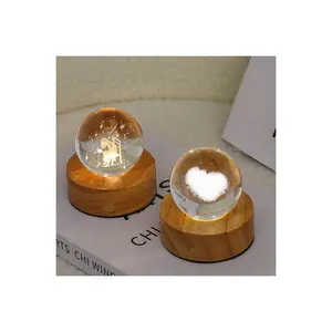 60毫米玻璃太阳能行星球猫灯带木质发光二极管灯家居装饰3D激光雕刻银河水晶球夜灯