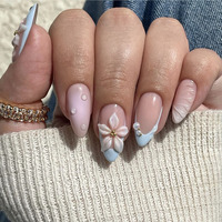 Prix Usine Nouveaux Ongles Press-On 3D 24 Pièces, Faits Main, Pointes Françaises Amande Personnalisées, Faux Ongles Artistiques Vente en Gros pour Doigts