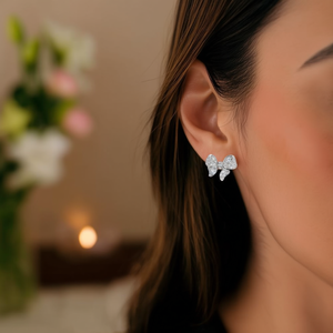 Pendientes de botón con lazo en oro rosa y cristales de imitación para mujer, joyería de moda linda para fiesta, aleación con microincrustaciones - Product Image 2