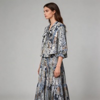 Ensemble jupe deux pièces imprimé patchwork pour femme, tenue décontractée ample avec jupe longue à volants pour le printemps et l'été