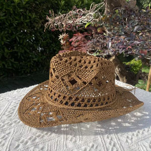 Chapeau de paille d'été classique vintage fait main à large bord ajouré style western, idéal pour la pêche, la randonnée et les activités de plein air pour femmes et hommes - Product Image 3