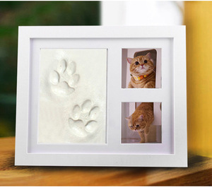<span class=keywords><strong>Cadre</strong></span> double affichage pour empreintes de mains et de pieds de bébé ou d'animal de compagnie, kit d'impression en argile ou d'encre, souvenir photo en MDF, cadeau pour chambre d'enfant - Product Image 4