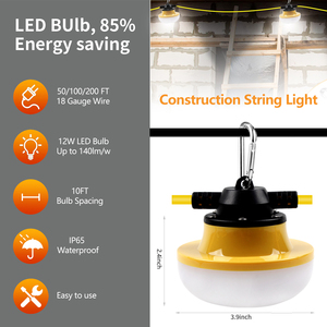 Haute qualité 18/2 SJTW 50ft 60W ETL répertorié Temp Construction éclairage rouleau lumière travail lumière étanche guirlande lumineuse - Product Image 2