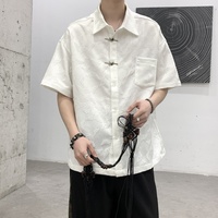 Chemise décontractée pour homme à manches courtes, jacquard papillon, coupe ample, boutonnée, avec poche poitrine, pour le streetwear quotidien