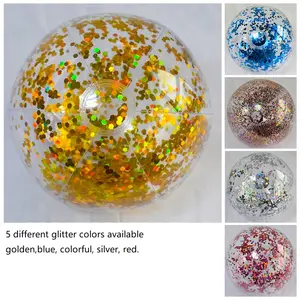 Hot Koop Promotionele Pvc Opblaasbare Glitters Strand Bal Water Bal Met Pailletten Binnen