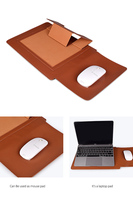 Sac Housse de Transport Fin et Étanche en Cuir PU pour Ordinateur Portable 13, 14, 15 Pouces avec Logo Personnalisé, Support et Tapis de Souris Intégrés pour Macbook