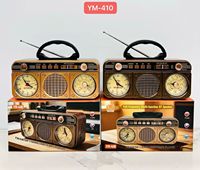 Speaker Portabel Retro YM-410, Jam, Dekorasi Meja, Pemutar Radio FM AM SW3 BAND RADIO 5W Bass TF USB