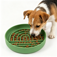 Bol de nourriture pour chien et chat en silicone à rainures rondes arc-en-ciel, enrichissement alimentaire, bol de nourriture lente pour chien