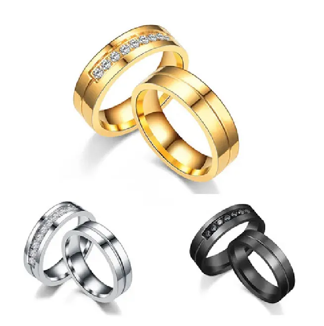 Hot Spot Nieuwe Eenvoudige Mannen Titanium Stalen Ring Vrouwen Zirkoon Paar Ring