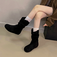 Bottes mi-mollet souples pour femmes, talon compensé dissimulé, en daim, bout rond, avec languette à replier, bottes tendance, 3 couleurs.