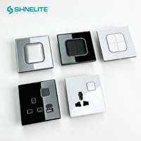 Nuevo Interruptor de Pared Cuadrado de Lujo con Botón, Panel de Vidrio Templado y PC, 1 Gang, 13A, Enchufe con Interruptor y LED, para Dubái, Reino Unido, Villas y Hoteles