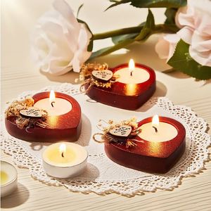 Wooden Candle Stand Heart-Shaped Wedding Valentine's Day Commemorative Gift Handmade Customized Design UV Printing Rustic - Product Image 1