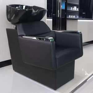Unidad de Lavacabezas para Salón de Belleza y Barbería, con Lavabo Inclinable de Cerámica Blanca y Negra, Asiento Ajustable y Cama para Lavado de Cabello - Product Image 4