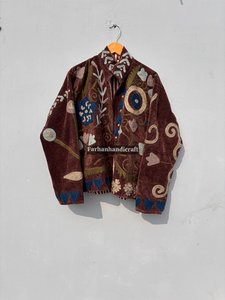 Wholesale Handmade <b>Velvet</b> Suzani Jacket Embroidered Boho Vintage <b>Coat</b> Long Sleeve Winter Overcoat for <b>Women</b> Custom OEM - Product Image 2