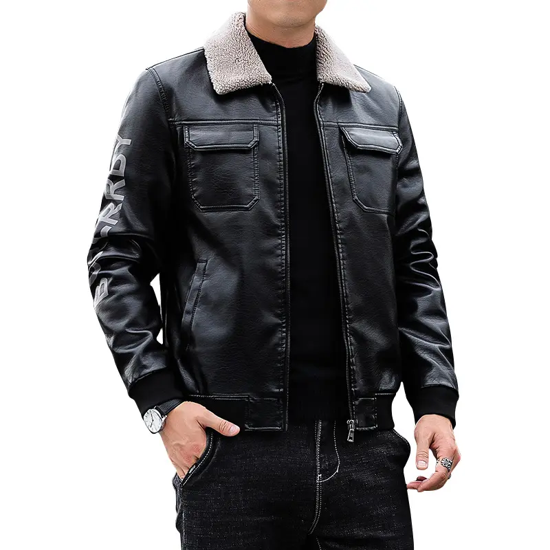 Hot Selling casual plus velvet jacket men motorcycle leather