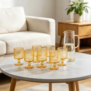 Set Regalo di 6 Calici in Vetro Ambrato con Stelo Scanalato Verticale, Capacità 330ml, Lavabili in Lavastoviglie, Ecologici, Multifunzionali, Stile Vintage - Product Image 4