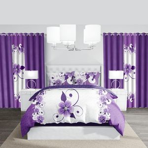 Ensemble de literie et rideaux de luxe 6 pièces, <span class=keywords><strong>imprimé</strong></span> papillon 3D personnalisé, drap-housse, drap plat, housse de <span class=keywords><strong>couette</strong></span>, 300TC, toutes saisons, style américain - Product Image 1