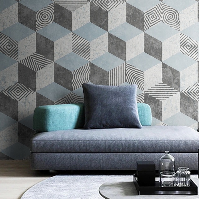Modern Minimalist 3D Silk Waterproof Embossed Geometric Cubes Mural Wallpaper for Living Room Bedroom Wall Decoration