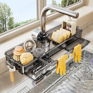 ชั้นวางของติดผนังอเนกประสงค์สำหรับก๊อกน้ำในครัว ที่เก็บฟองน้ำและใยขัดเหล็ก แห้งเร็ว ไม่ต้องเจาะผนัง - Product Image 2