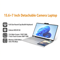 Özel 15.6 + 7 İnç Çift Ekranlı Bilgisayar Intel Celeron N100 İşlemcili SSD RGB Arkadan Aydınlatmalı Klavyeli İnce ve Hafif Ofis ve Eğitim İçin Dizüstü Bilgisayar