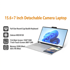 <span class=keywords><strong>Ordinateur</strong></span> <span class=keywords><strong>portable</strong></span> fin et léger à double écran personnalisé 15,6 + 7 pouces, processeur Intel Celeron N100, SSD, clavier rétroéclairé RVB, pour le bureau et l'apprentissage - Product Image 1