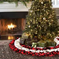 OurWarm de vacaciones de Navidad decoraciones 48 pulgadas búfalo negro rojo plaid falda de árbol con 6 capas de