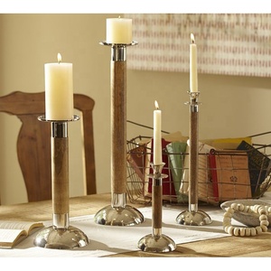 Portavelas de pilar de madera y Metal natural y plateado para el hogar Navidad boda Mesa decoración centros de mesa - Product Image 3