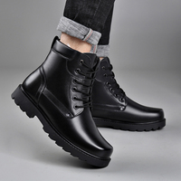 Bottes montantes tendance pour hommes en cuir de vachette à lacets, style britannique, avec doublure polaire en coton, respirantes, pour l'hiver, tendance mode