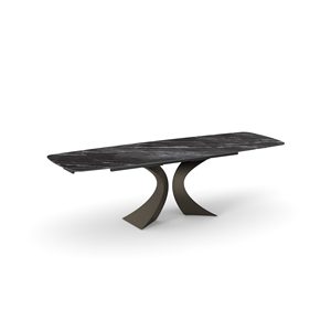 Table à manger extensible en céramique Donatello, noire avec veines blanches, base en métal, usage intérieur - Product Image 4