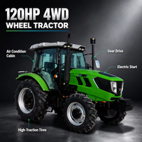 Tracteur agricole 4x4 120 ch avec cabine climatisée, moteur diesel, démarrage électrique