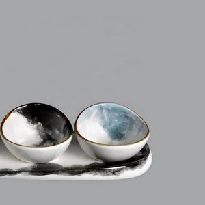 Venta al por mayor de porcelana cerámica forma de abulón salsa Ramekins aperitivo <span class=keywords><strong>tapas</strong></span> tazón con bandeja larga - Product Image 3