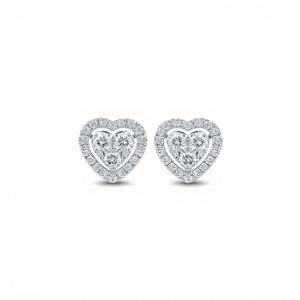 E1111 ต่างหูเพชรรูปหัวใจชุบทองคำขาวแพลตตินั่มสำหรับผู้หญิงงานแต่งงานสไตล์โรแมนติกสีธรรมชาติ D - Product Image 1