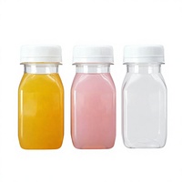 Bouteilles de jus en plastique mini carrées françaises de 110 ml, sans BPA, avec logo personnalisé et bouchons inviolables