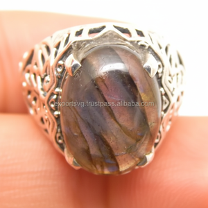 Anillo de Bodas de estilo clásico de Plata de Ley 925 certificado para mujer, bonita piedra preciosa de cuarzo labradorita, certificado CMA - Product Image 1