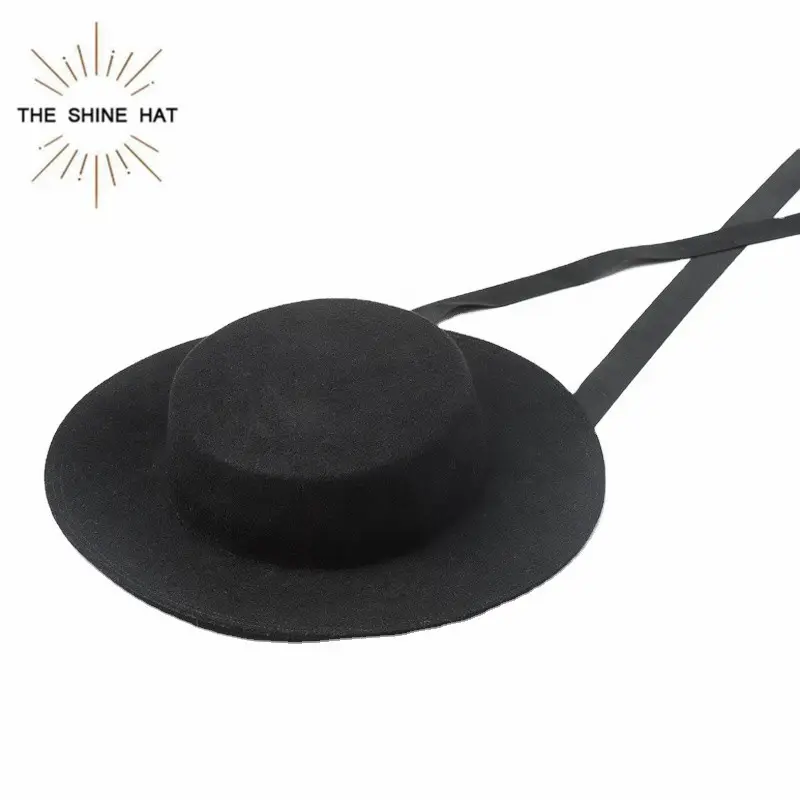 2021 Western Custom Girl 100% wool Ladies women Short Brim hats Black Ribbon Felt Hat