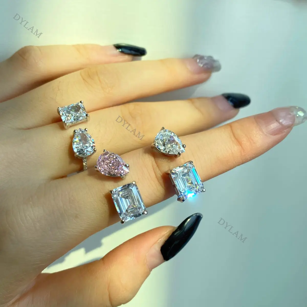 Dylam 2022 New Arrivals Same As Kylie Jenner 8A Cz Ice Flower Cut S925 Sterling Silver Rhodium Plated Adjustable Rings