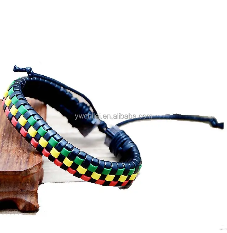 Gelang Kulit Hippie Kotak-kotak Rasta