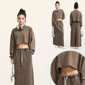 Sudadera Corta con Efecto Ácido FOXA para Mujer, Manga Larga, Hombros Caídos, Cuello Redondo, Top Corto, Mezcla de Algodón, Tejido Transpirable - Product Image 6