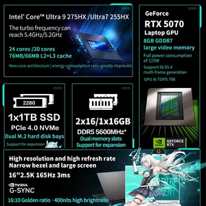 Tianxuan6pro โน้ตบุ๊กเกมมิ่งรุ่นใหม่ Core Ultra9 แรม 32GB SSD 1TB ตัวเครื่องโลหะ ภาษาอังกฤษ หน้าจอ 16 นิ้ว ความละเอียด 2.5K 165Hz การ์ดจอ RTX5060 11 สำหรับเล่นเกม - Product Image 2