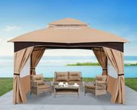 Gazebos d'extérieur 10x12 avec fenêtres, rideaux de fenêtres de style église pour patio, auvent pliable, tente d'activités portable