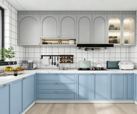 Meuble de cuisine de style moderne, personnalisable, design minimaliste de luxe léger, rangement modulaire en contreplaqué pour hôtels et villas