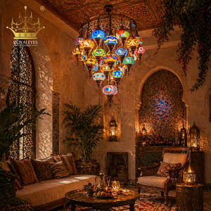 Mediterranean Style <strong>Moroccan</strong> <strong>Lamp</strong> Hand-Made Glass <strong>Shade</strong> Mosaic Led Pendant Lights Hallway Aisle Corridor Hotel Cafe - Product Image 2