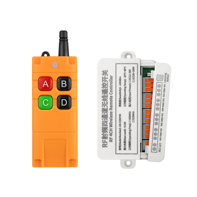 DC 433mhz 4-Channel Long Range RF Wireless Remote Control Receiver Kit with Quick Connect Terminals for Garage Door Crane Use