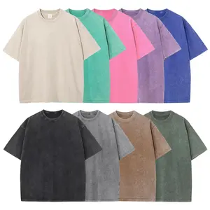 Washed and aged casual T-shirt ovesize retro batik cotton short sleeve Euro size unisex drop shoulder loose half sleeve t-shirt