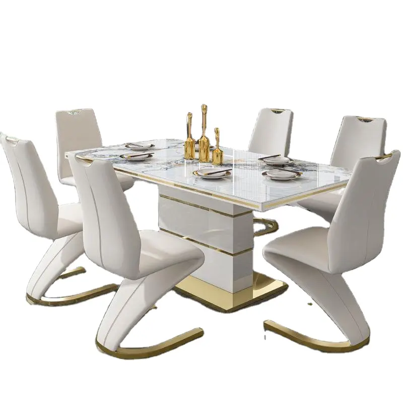 Silla de hotel de acero inoxidable dorado de lujo muebles para el hogar comedor Silla de comedor de cuero