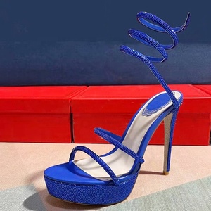 Bling Rhinestone Ankle Wrap Women's Platform Stiletto High Slim <b>Heels</b> Sexy Crystal Diamonds Sandals <b>Round</b> Open <b>Toe</b> Shoes - Product Image 1