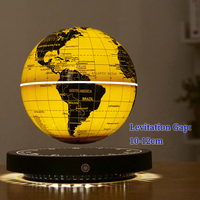 Nouveauté Horloge Ronde Rétro avec Socle 14cm (6 Pouces) pour Bureau, Table, Globe Terrestre Magnétique Flottant à Lévitation Magnétique avec Carte du Monde Anglaise Dorée Rotative