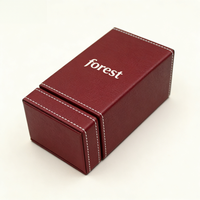 Boîte cadeau en papier écologique Forest Packing, impression personnalisée pour emballage avec logo, noire, pour une seule bouteille de parfum, texture cuir.